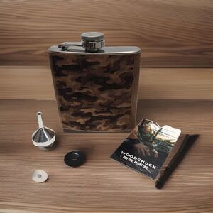 Woodchuck USA 6oz Flask Camo flask. Real Wood Covered Stainless Steel